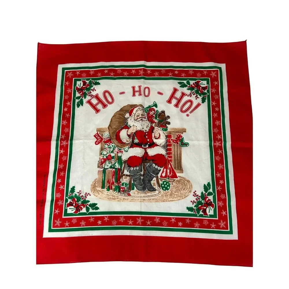 VTG Square Handkerchief Scarf- Cotton Blend- Santa Christmas ho ho ho- 21x21